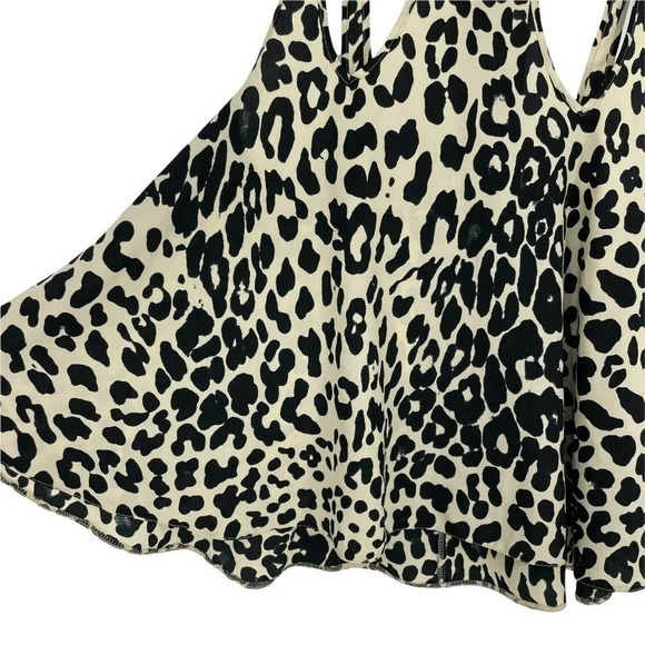 ASOS Tank Top Womens 6 Black Cream Leopard Print Sleeveless Cut Out Flare Halter - Picture 5 of 8